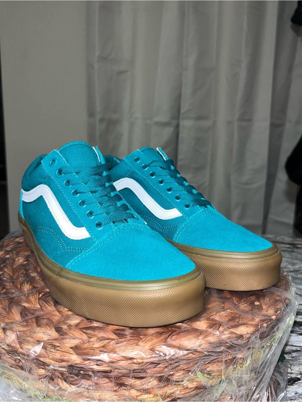 Vans Teal Suede Old Skool Sneakers with Gum Sole
